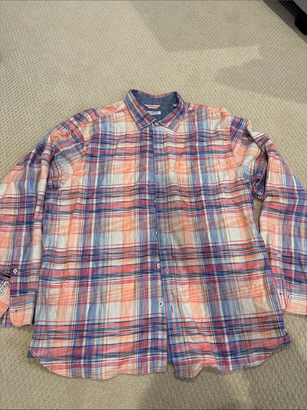 Tommy Bahama Men's Plaid Button-Down Shirt - Blue, Pink, Cream